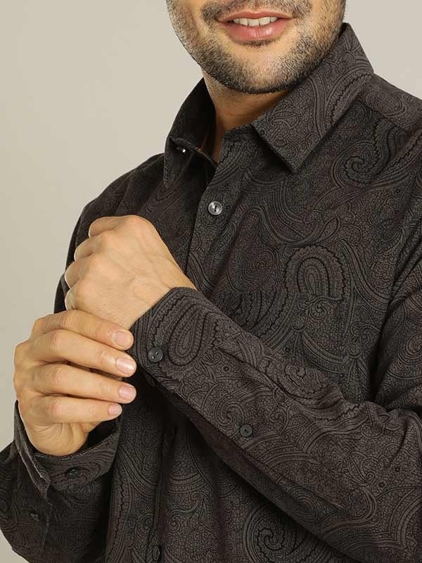 Indian Terrain Men's Slim Fit Full Sleeve All Over Print Grey Shirt